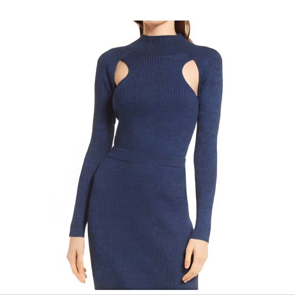 Open End Blue Mockneck Long Sleeve Sweater